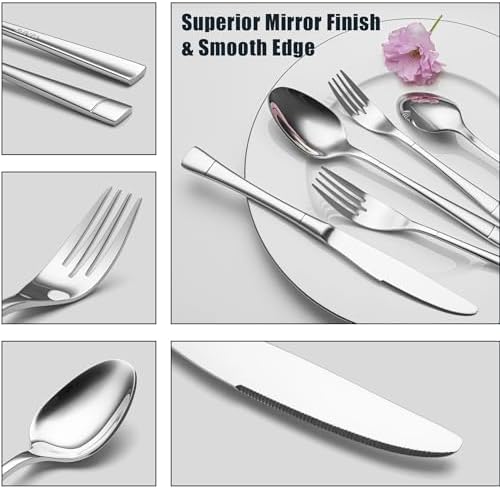 Heavy Duty Silverware Set for 8, 40-Piece 18/10 Stainless Steel Flatware Set, Mirror Polished Cutlery Modern Kitchen Eating Utensil Durable Tableware Included Knife Fork Spoon, Dishwasher Safe - Image 5
