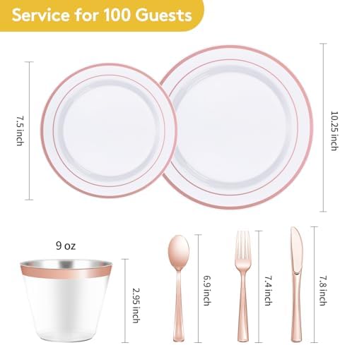 Goodluck 600 Pieces Rose Gold Disposable Plates for 100 Guests - Image 3