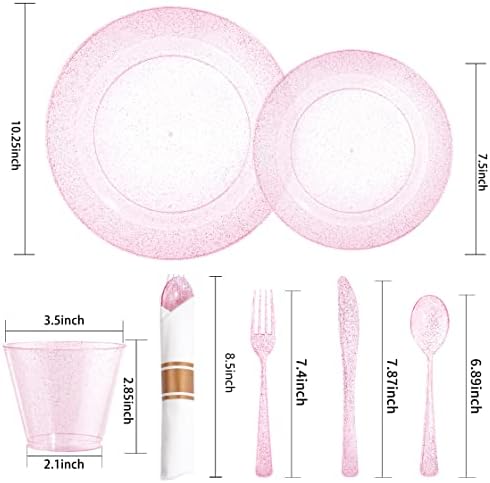 DaYammi 350PCS Rose Gold Glitter Plastic Dinnerware Set for 50 Guests - Image 6