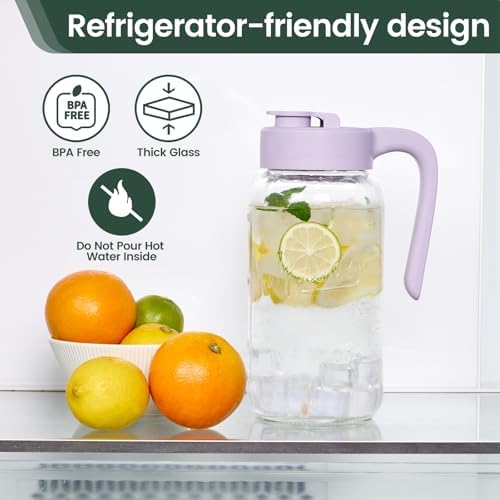 Mason Jar Pitcher, 64 oz (2 quart), Glass Pitcher with Lid - Image 5