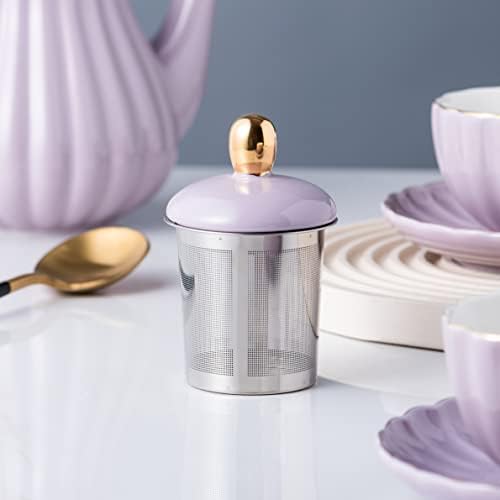 Jusalpha Porcelain Tea Set- 8 OZ Coffee/Teacup, Saucer, Cup Holder, Purple - Image 4