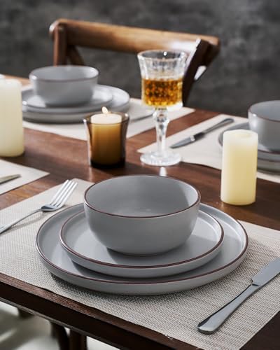 Famiware Mercury 12-Piece Stoneware Dinnerware Set, Light Grey - Image 5