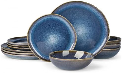 AmorArc Ceramic Dinnerware Sets for 4, 12Pcs Plates and Bowls Sets Dishes by AmorArc