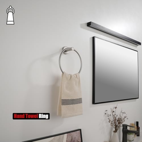 JQK Bathroom Hardware Set Brushed Steel, 5-Piece Bath Accessories Set Wall Mount Includes 24 in Towel Bar, Towel Ring, Toilet Paper Holder, 2 Towel Hooks, BAS125-BN - Image 7
