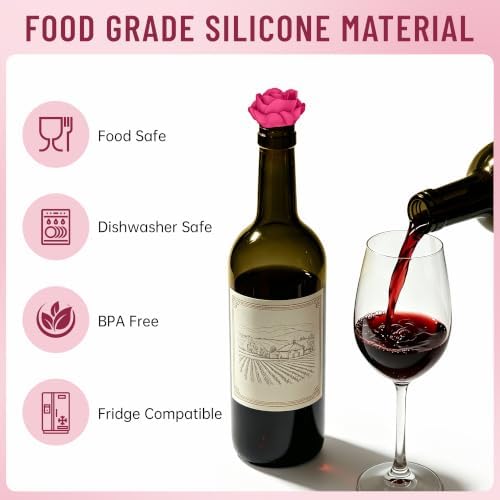 2‑Pack Silicone Wine Stoppers, Rose Shaped Bottle Stoppers - Image 2