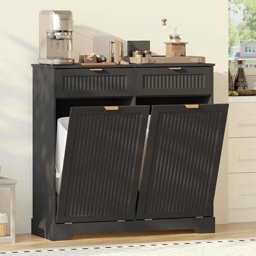 Double 13 Gallon Tilt Out Trash Can Cabinet,Garbage Cabinet with Drawer by JMHDYG