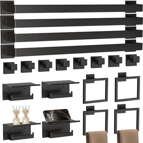 20-Piece 23.6 Inch Matte Black Bathroom Hardware Accessories Set by JIXB