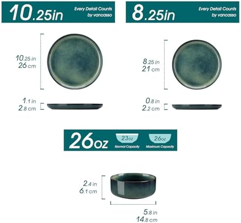 vancasso Starry 18 Pieces Dinnerware Sets for 6, Green Reactive Glaze Dishes Sets, Ceramic Plates and Bowls Set, Dinner Salad Dessert Plates, and Cereal Bowls Set, Dishwasher and Microwave Safe - Image 2