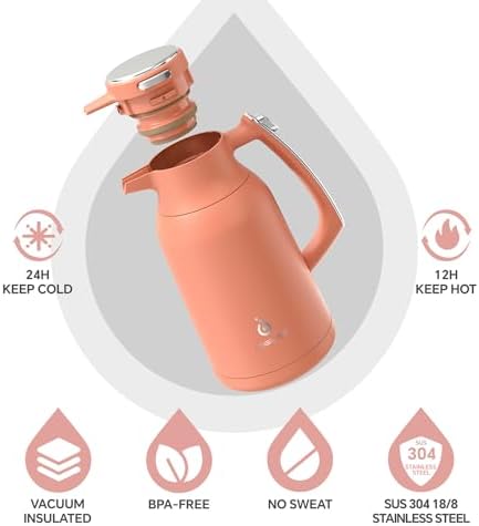 IDEUS Thermal Coffee Carafe 68oz, Beverage Dispenser Coral - Image 2