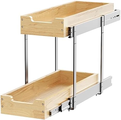 Sikarou Wood Pull Out Cabinet Organizer 2 Tie 9" W x 21" D, Heavy-Duty Sliding Drawers for Inside Cabinets Storage and Organization for Kitchen, Pantry, Bathroom - Image 6