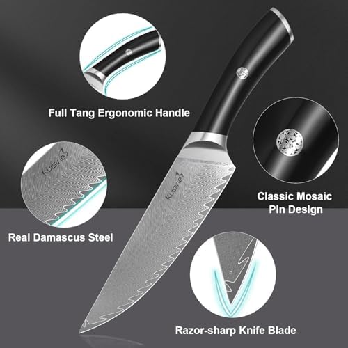 KUISINE 14-Piece Damascus Knife Set with Block, Ultra Sharp - Image 4