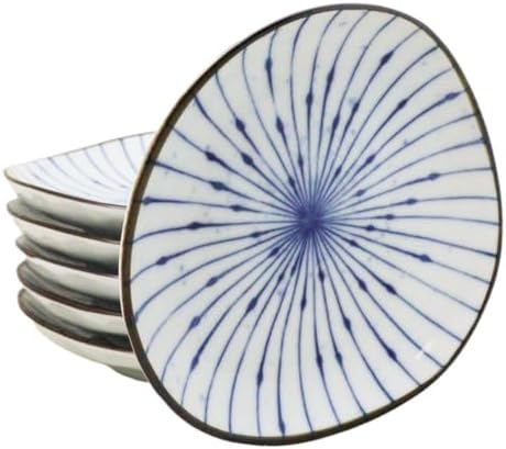 Ebros Gift Artistic Blue Waves Fubuki Tokusa Made In Japan Dinnerware Serveware Kitchenware Set Asian Japanese Restaurant Supply (Pack Of 6 Round Flair Salad Appetizer Small Plates) by EbrosGift