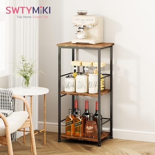 SWTYMIKI Coffee Bar Cabinet for Home - 3-Tier Sturdy Farmhouse Coffee Stand Station Multi-Purpose Buffet Sideboard - Kitchen Bar Table for Living Room, Corner, Small Space, Espresso - Image 4