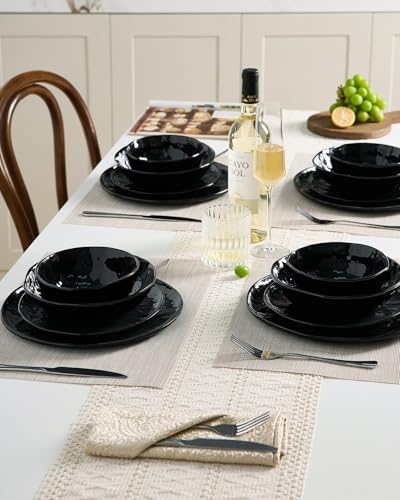 Famiware Porcelain Dinnerware Set for 4, 16-Piece, Glossy-black - Image 5