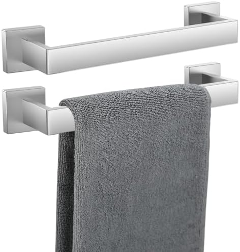 Towel Bar 2 Pack for Bathroom 12 Inch Brush Nickel Towel Holder 12/16/20/24/28/32/36 In Stainless Steel SS304 Rustproof Towel Rack Modern Square Towel Rod for Bathroom Wall(2, Brushed Nickel, 12 Inch) by TAUN