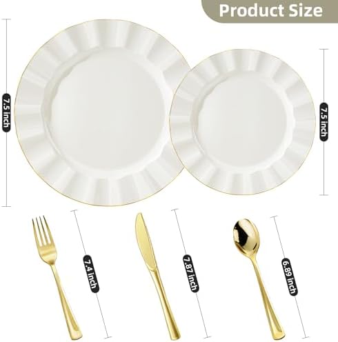 125PCS Ivory Plastic Plates Set, Wavy Plates for Wedding - Image 2