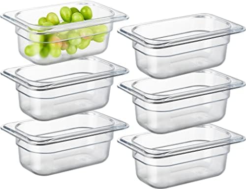 CURTA 6-Pack 1/9 Size 2.5" Deep NSF Polycarbonate Food Pans | Dishwasher & Freezer Safe Clear Container for Prep Tables, Buffet, Salad Bar, Commercial & Home Kitchen by CURTA
