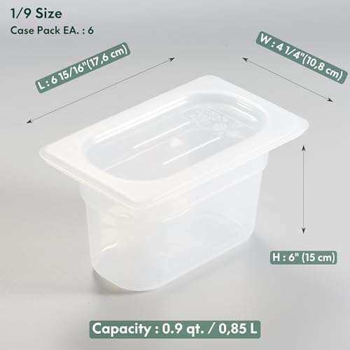 CURTA 6-Pack 1/9 Size 4" Deep Food Pan with Sealing Lid – NSF Commercial-Grade Translucent Polypropylene, Stackable Freezer-Safe Storage for Restaurants, Catering & Buffets - Image 2