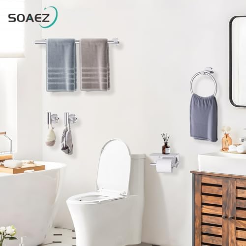 Polished Chrome Bathroom Hardware Set, 5 Pieces Chrome Towel Bar Bathroom Accessories, Upgraded Toilet Paper Holder with Shelf Set, 23.6 Inch Towel Rack Towel Holder for Bathroom Wall - Image 7