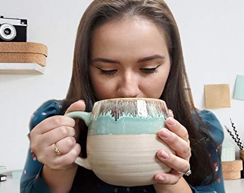 Tabletops Gallery Tuscan Collection Reactive Glaze 4 Piece Large 26 oz. Stoneware Soup Mug Set Kitchen Bowls Cups, Blue Teal Green Brown Pink - Image 3