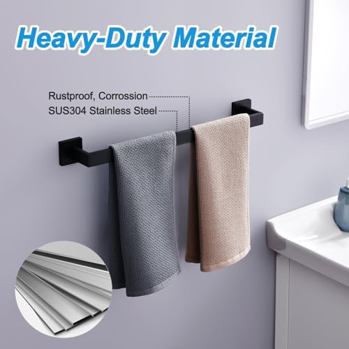 Bath Towel Bar, 20-Inch Towel Racks, Square Thicken Towel Holder, Wall Mounted Shower Towel Rail Hanger, Stainless Steel,Bathroom Accessories (Matte Black, 1 Pack) - Image 2