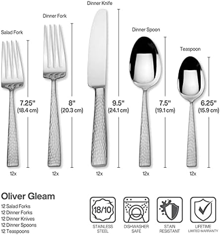 Mikasa, Oliver Gleam Flatware Service for 12, 65 Piece Set, 18/10 Stainless Steel, Silverware Set with Serving Utensils (Pack of 2) - Image 3