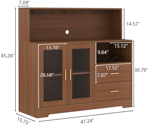 Bar Cabinet for Home with LED Light,Coffee Bar Cabinet w/ Wine & Glass Rack - Image 2