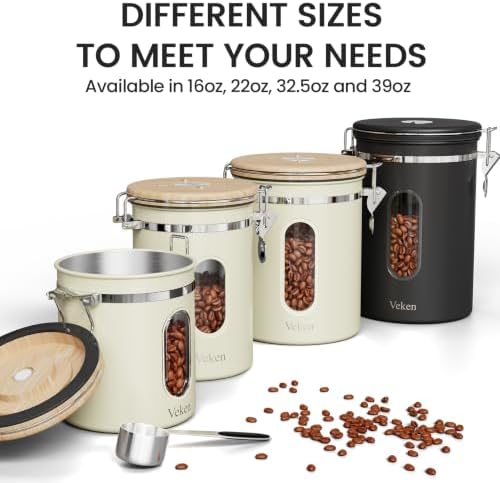Veken Coffee Canister with Window, Airtight Stainless Steel Container, 16OZ - Image 7