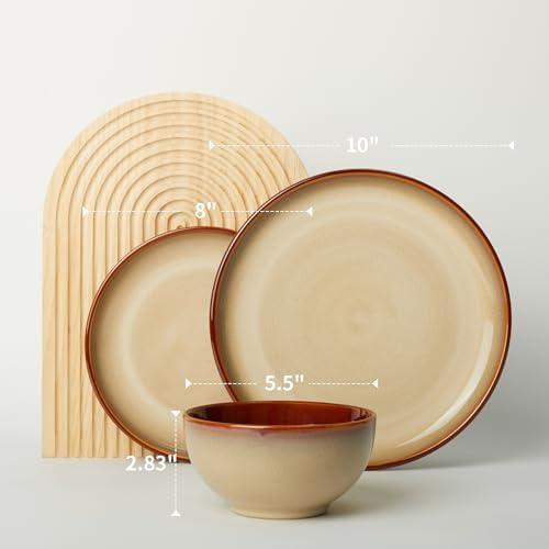 Pokini Ceramic Dinnerware Sets for 8, 24pcs Plates and Bowls Sets Dish Set - Image 2
