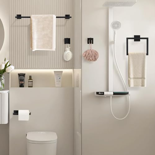YACVCL Black Towel Bar Set 5-Piece Bathroom Hardware Accessories Set,SUS304 Stainless Steel Towel Rack Set,23.6 Inch Towel Bar,Toilet Paper Holder,Towel Ring and Towel Hooks,Wall Mounted - Image 7