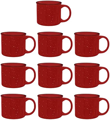 DISCOUNT PROMOS Ceramic Campfire Coffee Mugs 13 oz. Set of 10, Bulk Pack - Perfect for Tea, Espresso, Cappuccino, Hot Cocoa - Red by DISCOUNTPROMOS