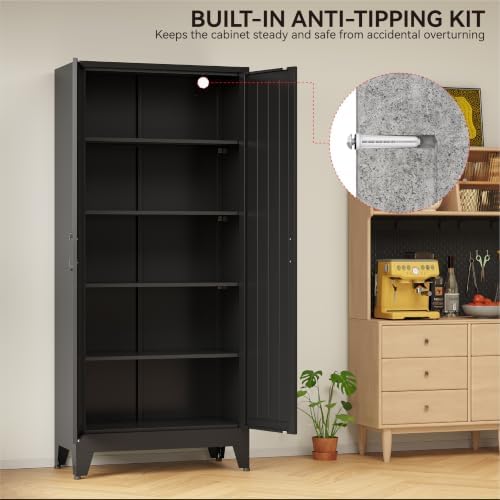 COFaR 71" Black Metal Storage Cabinet for Office, Garage and Utility Room - Image 7