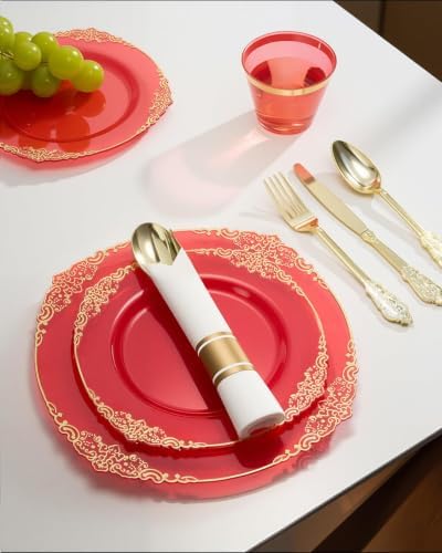 Goodluck 175 Piece Red Dinnerware Set for 25 Guests - Image 5