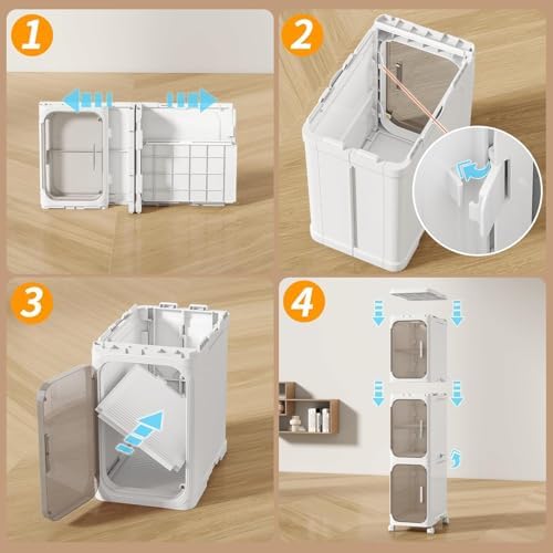 3 Tier Slim Bathroom Storage Cabinet, Foldable and Movable, White - Image 4