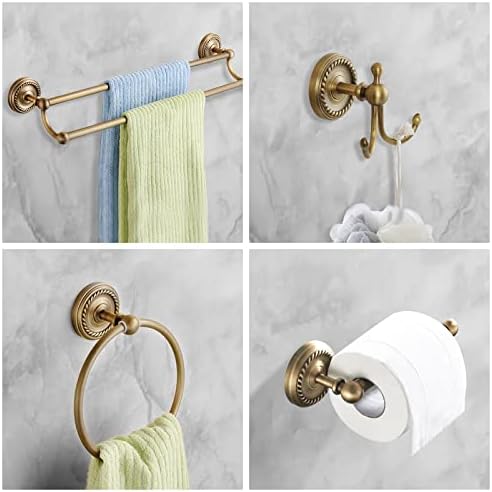 4 Piece Antique Brass Gold Bathroom Accessories Set - 24” Towel Holder, Antique Bar Brass Bath Accessories - Wall Mounted Bathroom Hardware Accessory Set - Image 7