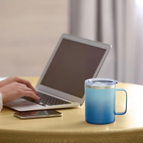 MEWAY 12oz Coffee Mug With Handle 2 Pack Bulk,Stainless Steel Insulated Travel Tumblers With Sliding Lid,Double Wall Vacuum Camping Cup for Hot & Cold Drinks Tea (Bubble Gum&Blue Waves,Set of 2) - Image 6