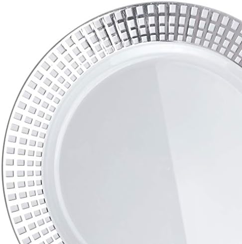 OCCASIONS 100 Plates Pack,(50 Guests) Premium Wedding Party Disposable Plastic Plates Set -50 x 10.25'' Dinner + 50 x 7.5'' Salad/Dessert (Princess White/Silver) - Image 2