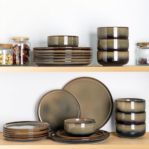TheTerra Ceramic Dinnerware Set for 6, 18-Piece Plates and Bowls Set - Image 6