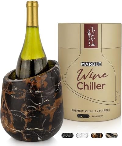 Gusto Nostro Marble Wine Chiller Bucket - 750ml Wine Bottle Cooler and Champagne Chiller for Party, Kitchen, Bar Cart Decor to Chill & Keep Bottles Cold with Unique Wine Lovers Gift Box, Black & Gold by GustoNostro
