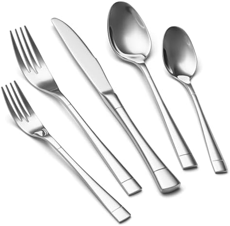 Heavy Duty Silverware Set for 8, 40-Piece 18/10 Stainless Steel Flatware Set, Mirror Polished Cutlery Modern Kitchen Eating Utensil Durable Tableware Included Knife Fork Spoon, Dishwasher Safe by EIUBUIE