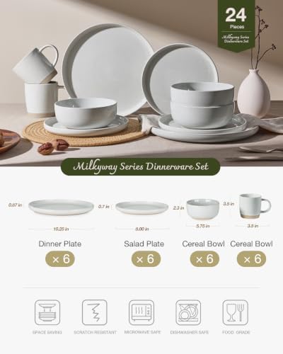 Famiware Milkyway 24-Piece Dinnerware Set with Mugs, Light Gray - Image 2