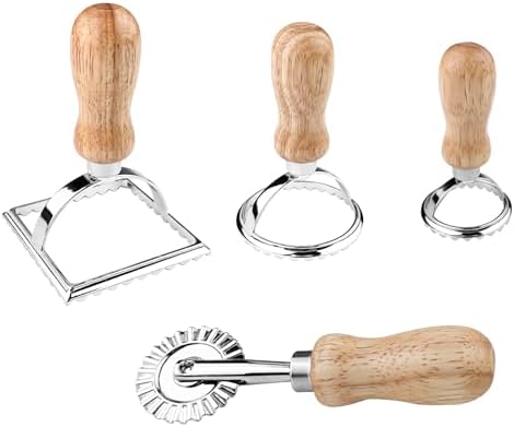 Set of 4 Ravioli Cutters, Ravioli Mould, Kitchen Accessories for Cookie Cutters, Pasta Utensils with Wooden Handle and Fluted Edge, for Stuffed Pasta, Ravioli and Pastry by Relota