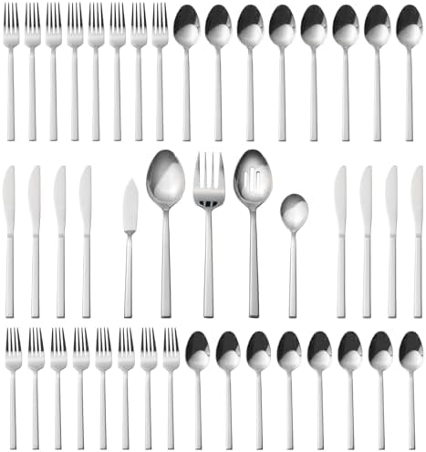 Alata Cube 45pc Flatware Set With Utensil-Serving Set for 8 Mirror Finish by Alata