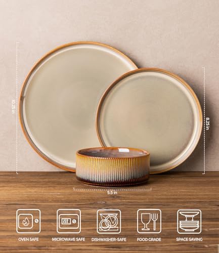 TheTerra Ceramic Dinnerware Set for 6, 18-Piece Plates and Bowls Set - Image 2