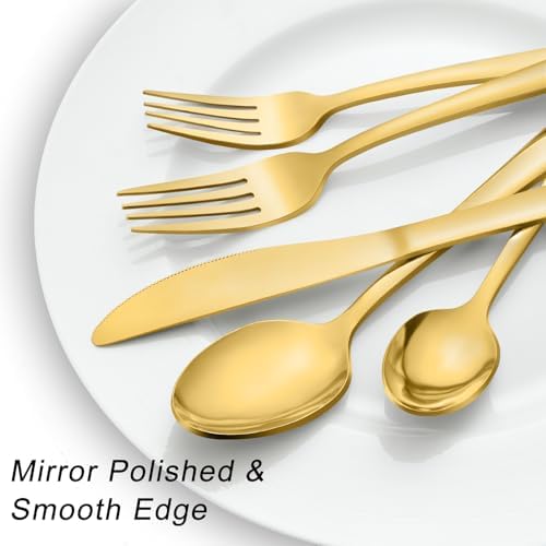 Pleafind 48-Pieces Gold Silverware Sets for 8, Stainless Steel Cutlery Set with Steak Knives, Flatware Set, Include Forks Spoons and Knives Set, Dishwasher Safe Utensil Sets for Home Restaurant - Image 3