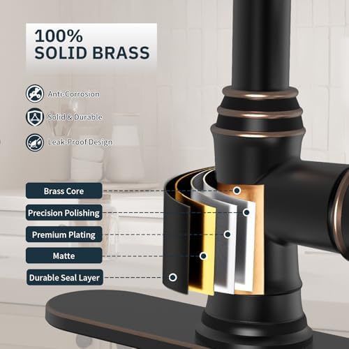 BWE Solid Brass Oil Rubbed Bronze Pull Down Kitchen Faucet for Farmhouse RV - Image 4