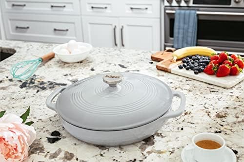 Lodge 3.6 Quart Enameled Cast Iron Covered Casserole with Lid – Dual Handles – Oven Safe up to 500° F or on Stovetop - Use to Marinate, Cook, Bake, Refrigerate and Serve – Gray - Image 2