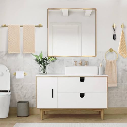 5 Pieces Brushed Gold Towel Bar Set, Upgraded Round Bathroom Hardware Accessories Set, Toilet Paper Holder Towel Holder Set for Bathroom Stainless Steel Wall Mounted 23.6Inch - Image 7
