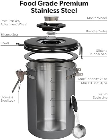Veken Coffee Canister with Window,Airtight Stainless Steel Container,22OZ - Image 6