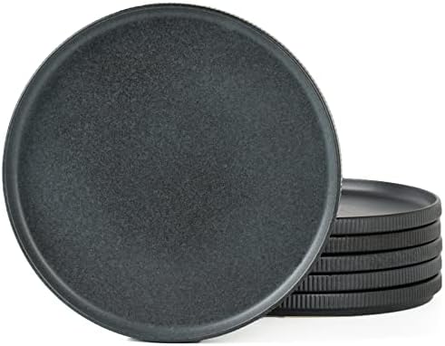 famiware Star 10/8 inches Dinner Plates Set for 6, Matte Dark Charcoal by Famiware